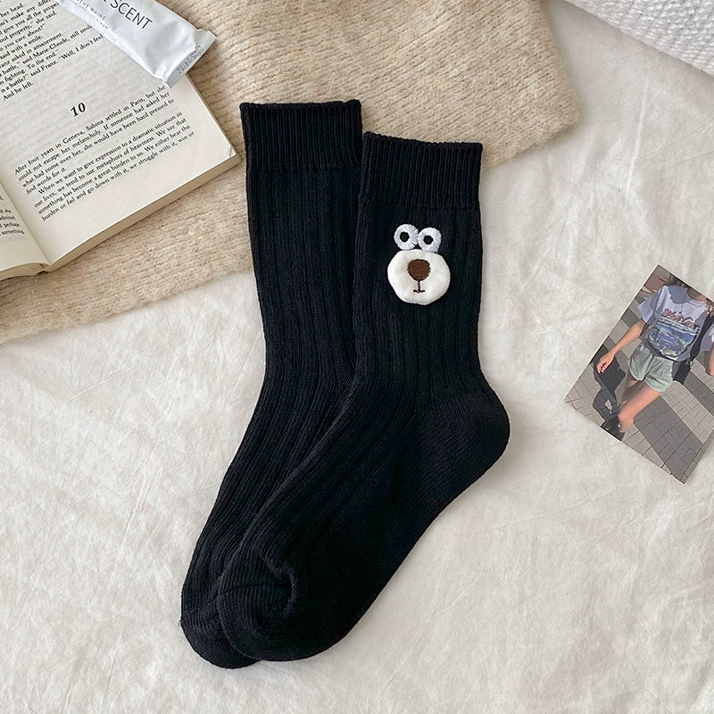 [5 Pairs] 3D Cartoon Bear Head Simple and Easy to Match College Style Kawaii