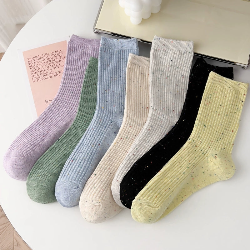 [5 Pairs] Spring and Summer NEPs Yarn Simple and Elegant Tube Socks