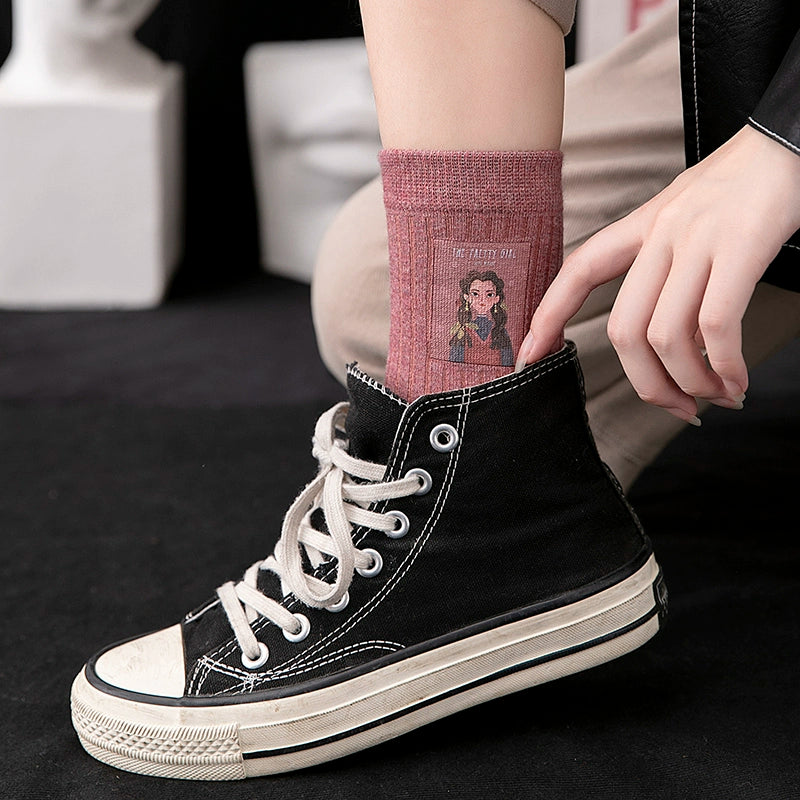 [2 Pairs] Hot Stamping Craft Fashion Little Girl All-Match Cotton Socks Comfortable and Breathable