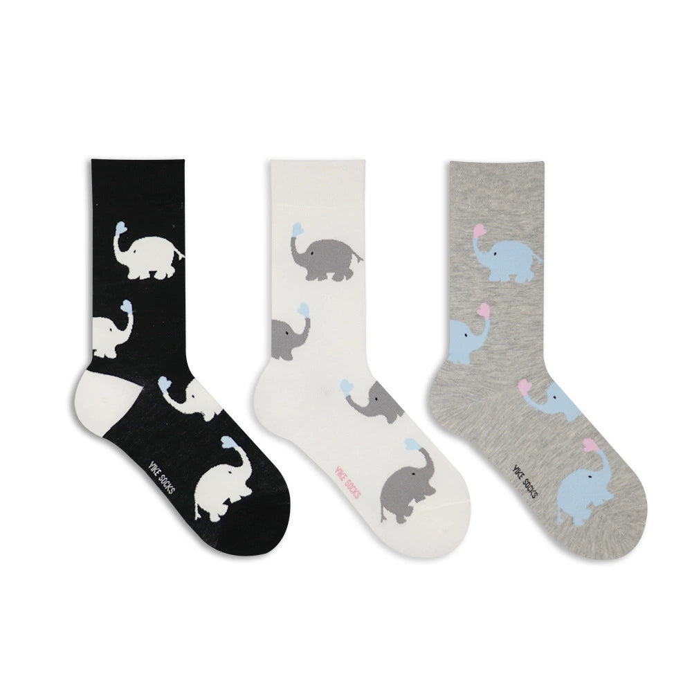 [3 Pairs] Cute Cartoon Love Elephant Girl Korean Style Japanese Style Simple Girl Wear