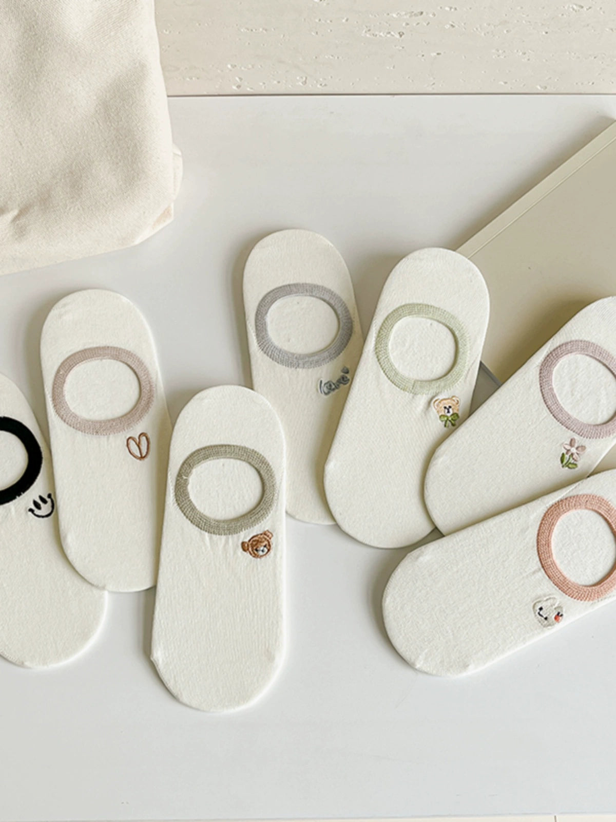 [7 Pairs] Cute Girl Heart Spring and Summer Thin Pure Cotton Full Wear Guide