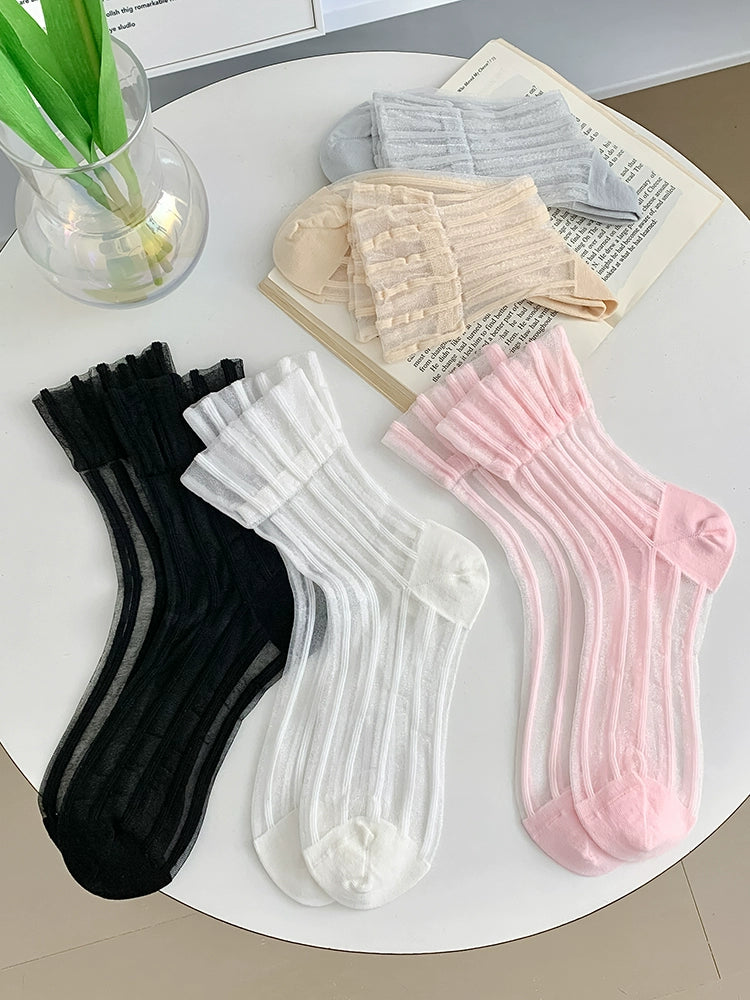 [5 Pairs] Striped Control Summer Thin Simple All-Matching Tube Socks