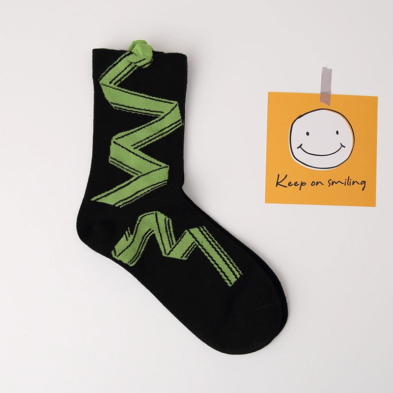 [2 Pairs] Spring Summer Pure Cotton Colorful Ribbon College Style Socks It Looks Good to Wear