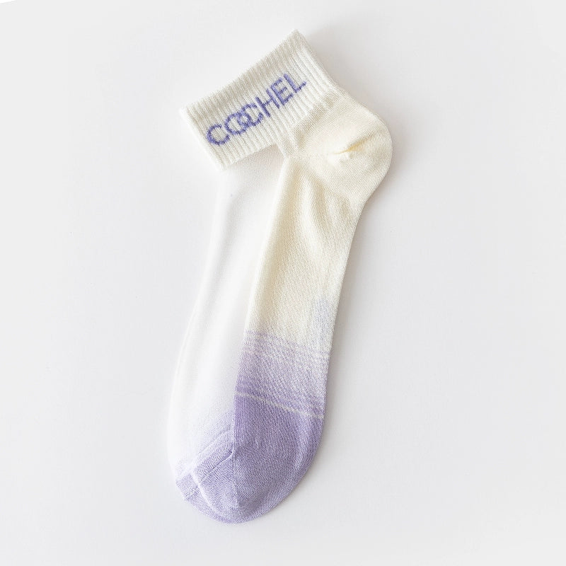 [5 Pairs] Thin Kanekalon Fashionable Letters Summer Breathable Multi-Color Optional Boat Socks