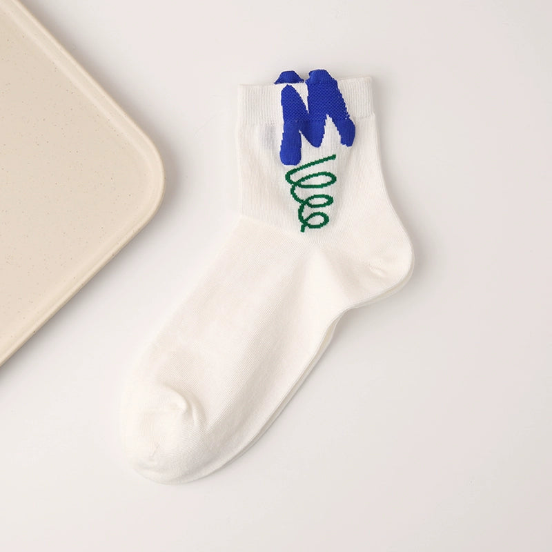 [4 Pairs] Spring and Summer Thin Letters Combed Cotton Comfortable Breathable and Simple Wear