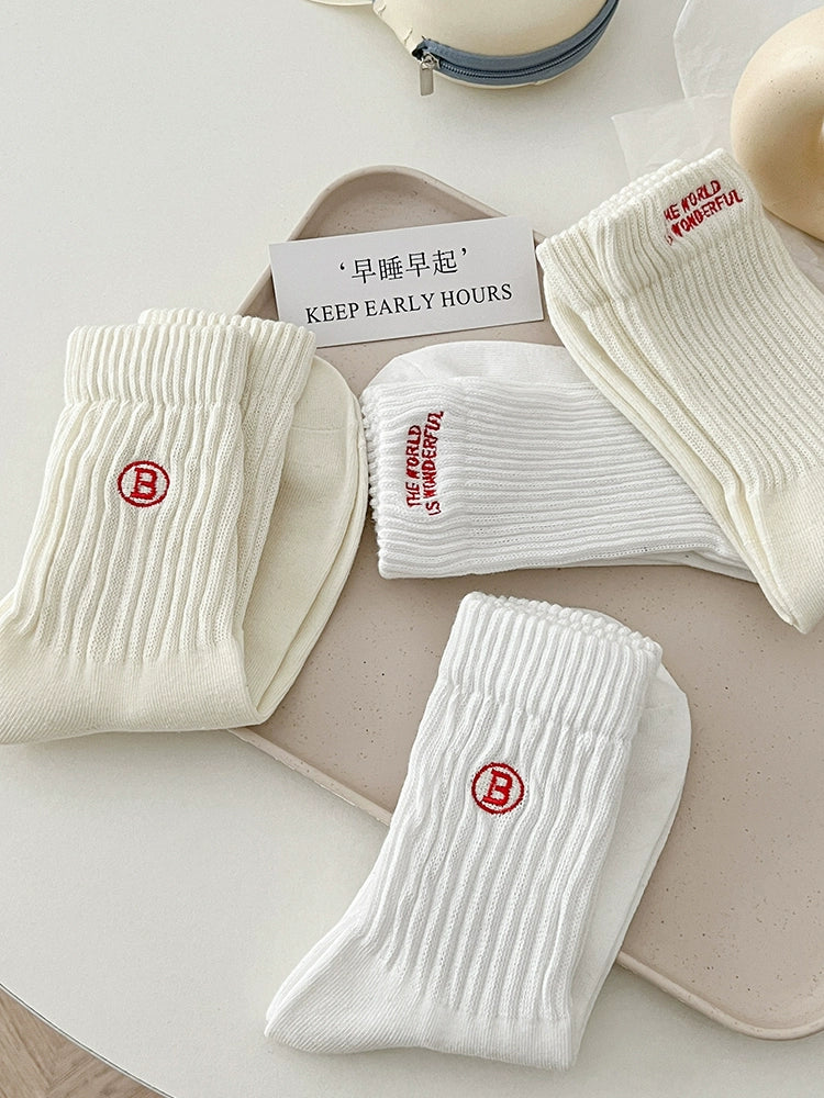 [7 Pairs] Spring and Summer White in Thin Section Letters Couples Fashion Shoes Matching Will Take You to Fashion