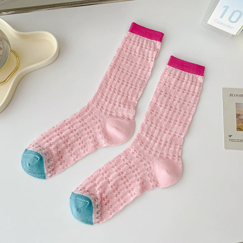 [4 Pairs] Summer Mesh Thin Dopamine Hole Pure Cotton Material Is Beautiful