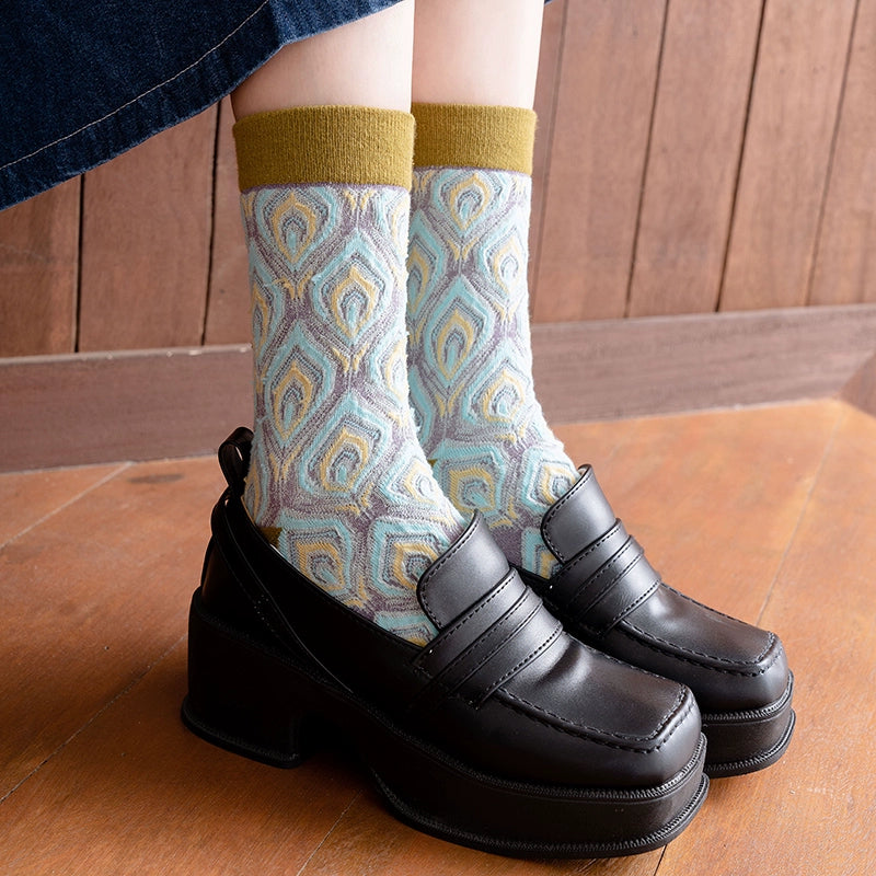 [2 Pairs] Spring and Summer Retro Peacock Feather Is Very Nice Tube Socks