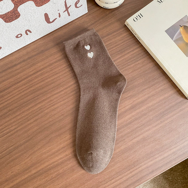 [6 Pairs] Embroidered Double Love Heart Simplicity Wear Spring Summer College Style Cute Goddess Socks