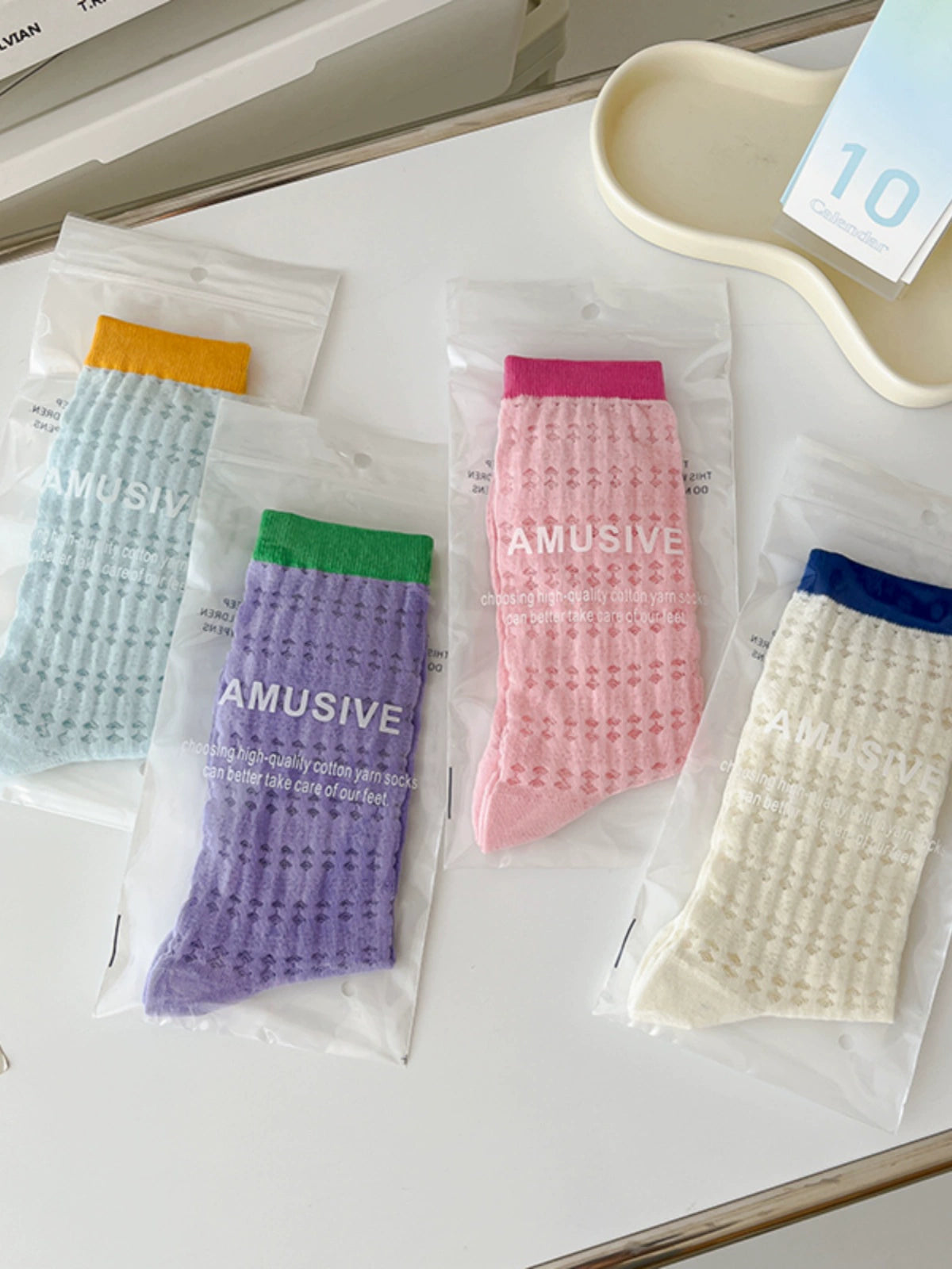[4 Pairs] Summer Mesh Thin Dopamine Hole Pure Cotton Material Is Beautiful
