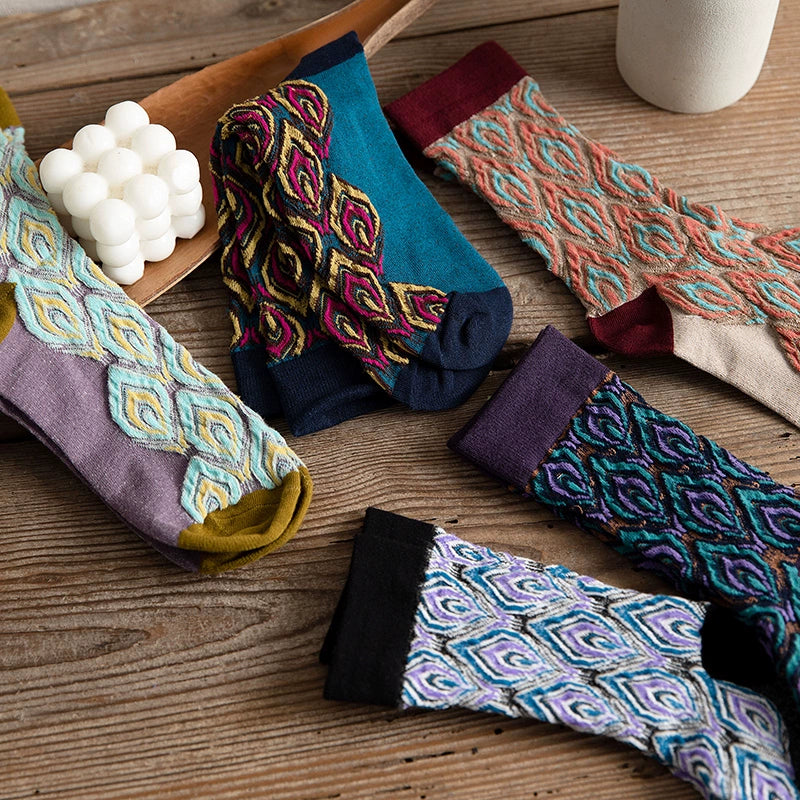 [2 Pairs] Spring and Summer Retro Peacock Feather Is Very Nice Tube Socks