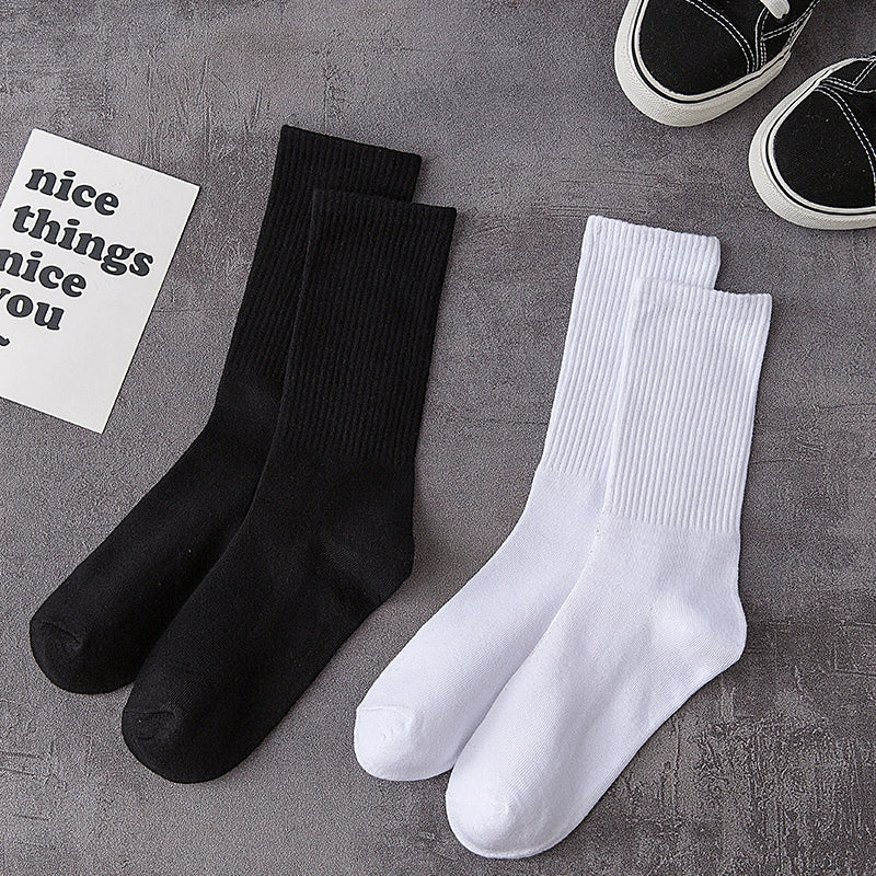 Oldschool10 Pairs Men's and Women's Solid Color Long Tube Black and White Socks Sports Top Street Cotton Stockings Tide