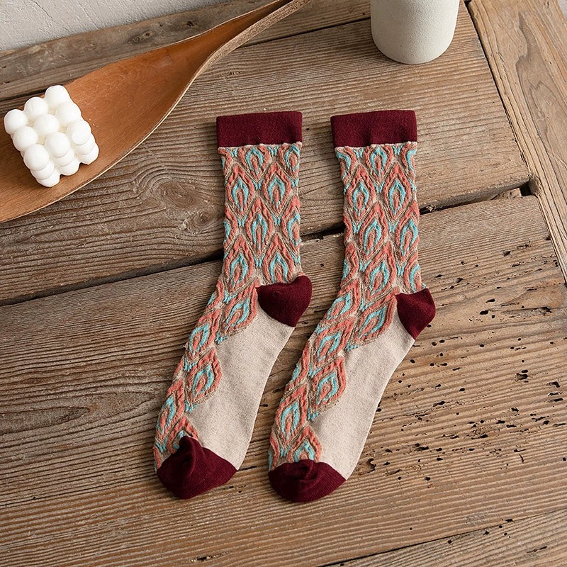 [2 Pairs] Spring and Summer Retro Peacock Feather Is Very Nice Tube Socks