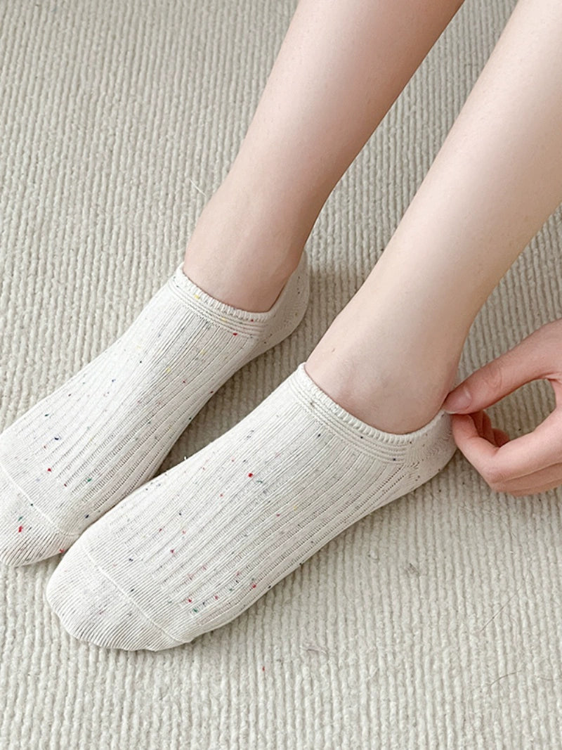 [5 Pairs] Spring and Summer NEPs Yarn Thin Thick Thread Knitted Comfortable Solid Color Boat Socks