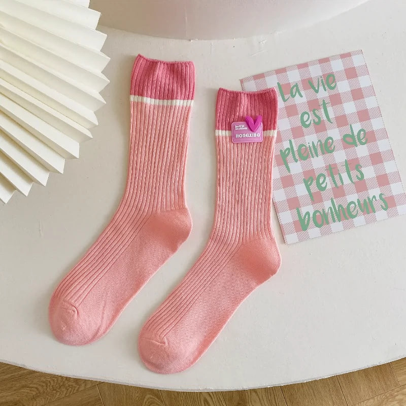 [4 Pairs] Spring and Summer Japanese and Korean Fashion 3D Love Pure Cotton Comfortable Breathable Mid-Calf