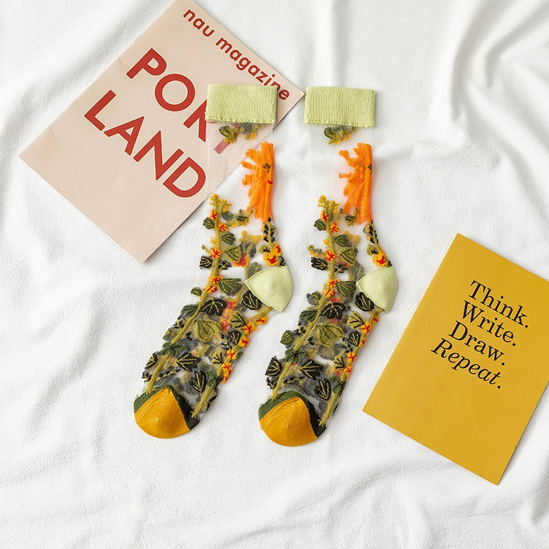 [3 Pairs] Spring and Summer Thin Personalized and Mori Totem Tide Stockings