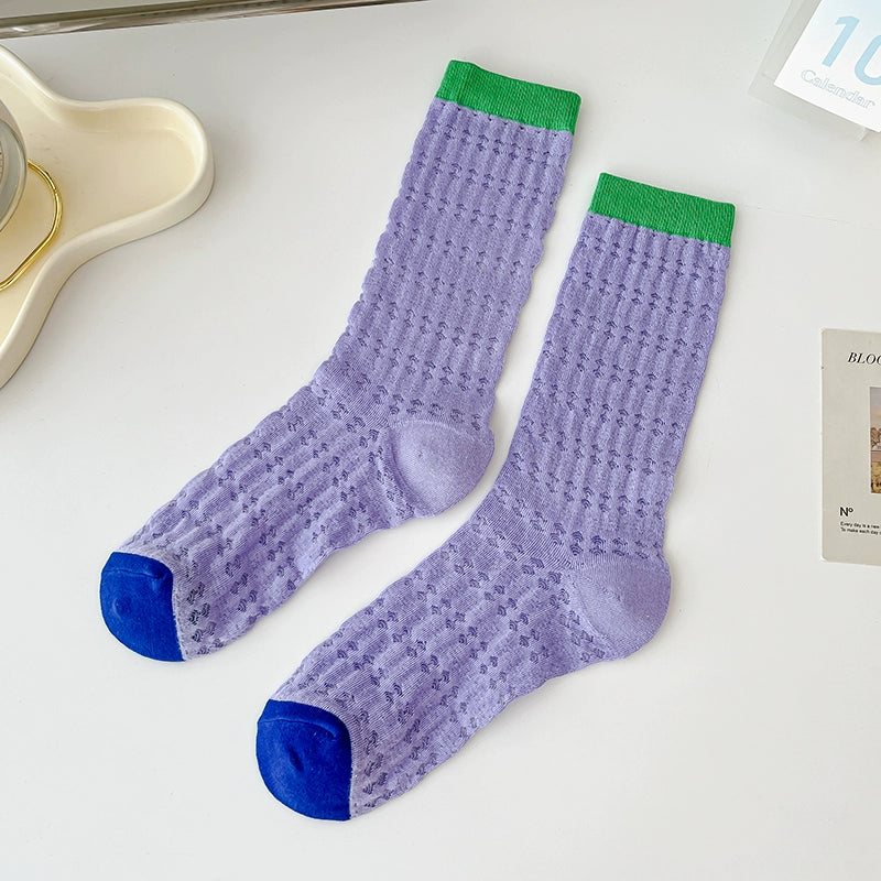 [4 Pairs] Summer Mesh Thin Dopamine Hole Pure Cotton Material Is Beautiful