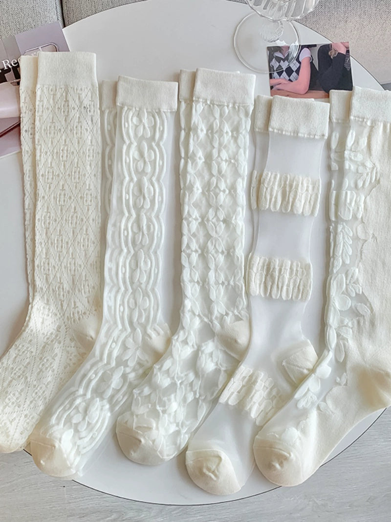 [2 Pairs] Pure White Summer Wear Calf Socks Suitable for Spring and Summer Matching Skirt