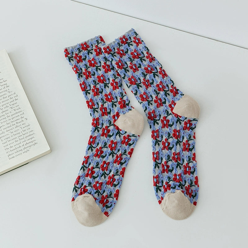 [5 Pairs] Spring and Summer Ethnic Style Low-Key Luxury with Connotation Easy to Wear Pure Cotton Mid-Calf