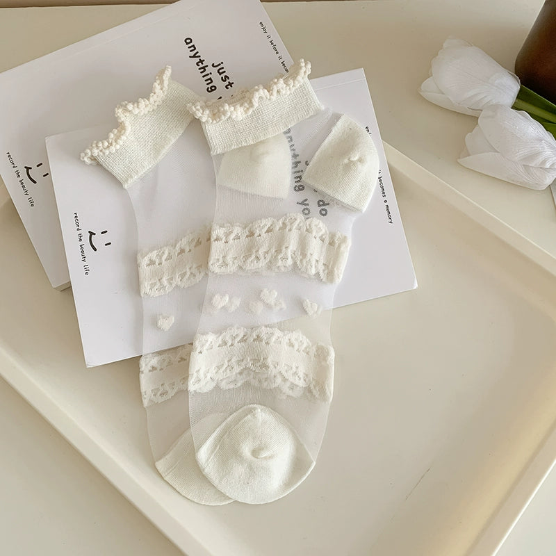 [5 Pairs] Kanekalon Transparent Summer Thin Solid Color White Gentle Wear