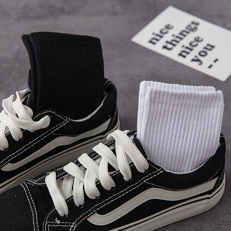 Oldschool10 Pairs Men's and Women's Solid Color Long Tube Black and White Socks Sports Top Street Cotton Stockings Tide