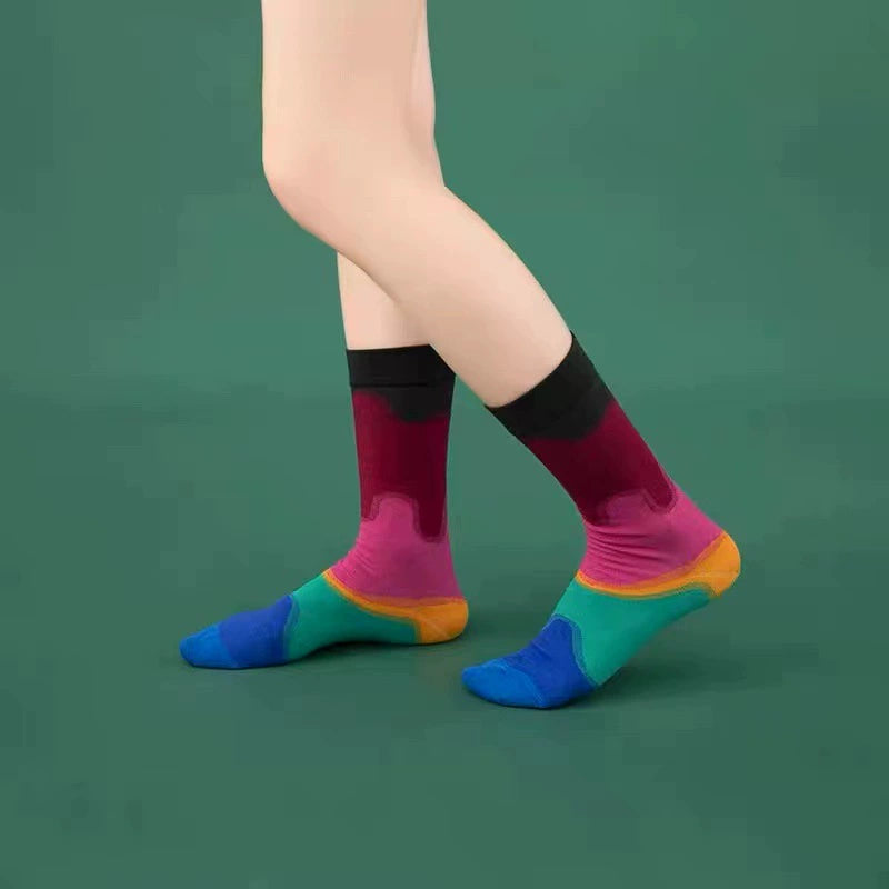 [3 Pairs] Spring and Summer Gradient Starry Sky Striped Block Fashion Trendy Mid-Calf Length Socks