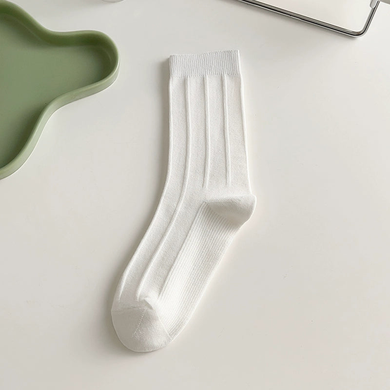 [5 Pairs] Spring Summer Pure Cotton Simple Twist Bright Color Series Bunching Socks