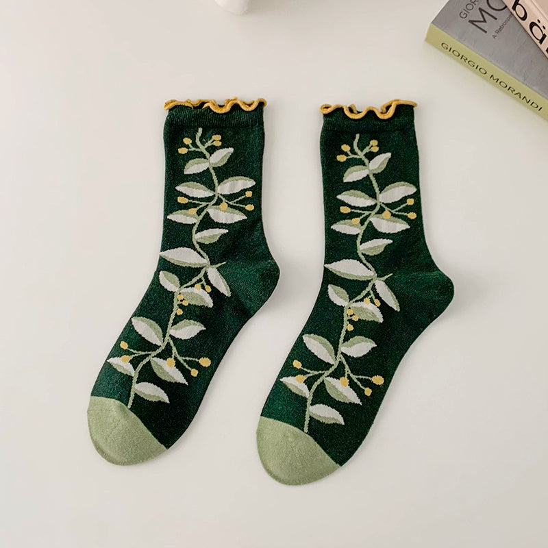 [2 Pairs] Spring-Summer New Type Cotton Women's Mid-Calf Plant Mori Style Women's Socks