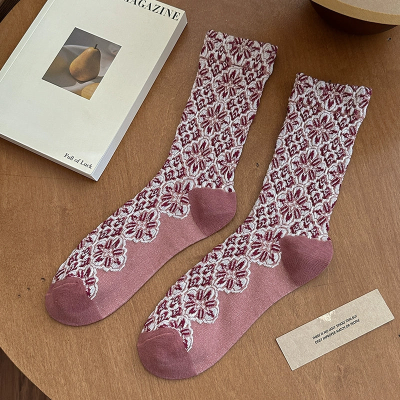 [5 Pairs] Pure Cotton Ethnic Style Fashion Wear Mid-Calf