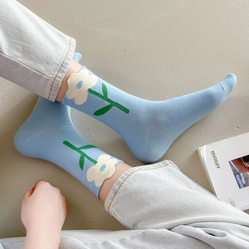 [3 Pairs] Three Flowers in Spring and Summer Look Good in Any Way. Pure Cotton Sweat-Absorbent