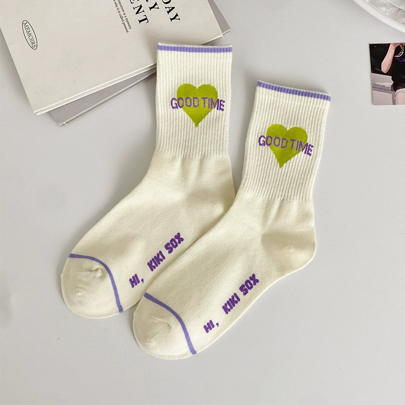 [4 Pairs] Spring and Summer Elastic Preppy Style Cute Sport Women's Mid-Calf Fashion Shoes with You