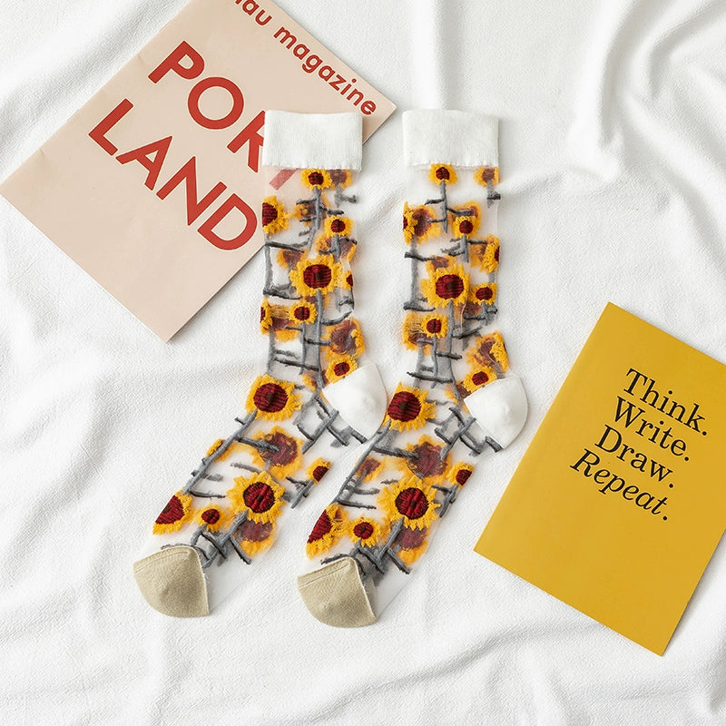 [3 Pairs] Spring and Summer Thin Personalized and Mori Totem Tide Stockings