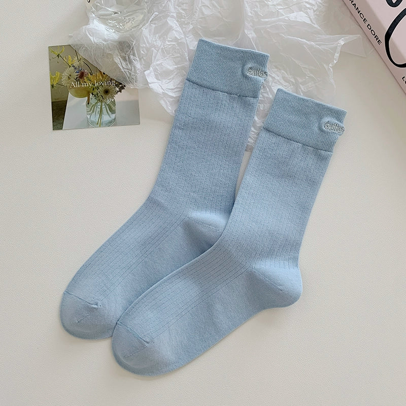 [5 Pairs] Spring and Summer Thin Heel Embroidery Breathable Pure Cotton Creates a Unique Wearing Effect