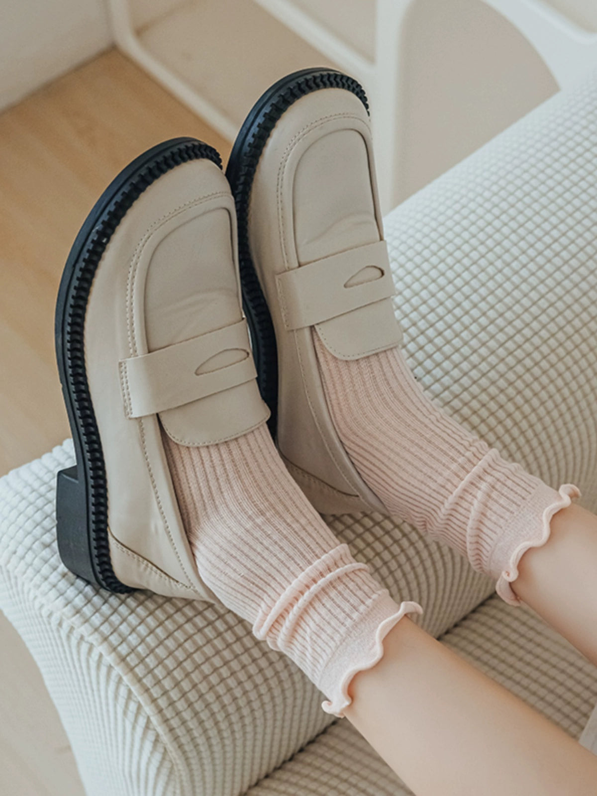 [5 Pairs] Thin Wooden Ear Macaron Color Series Pure Cotton Breathable Thin