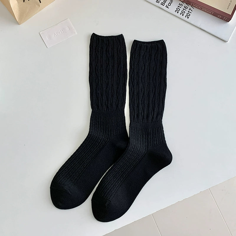 [5 Pairs] JK Style Thin Breathable Double Needle Black and White Pile Style Simple Wear