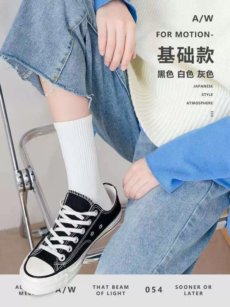 [3 Pairs] Black Socks Women's Mid Tube Stockings Spring and Summer Tide White Long Socks Women's Socks Cotton Socks