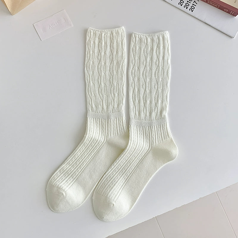 [5 Pairs] JK Style Thin Breathable Double Needle Black and White Pile Style Simple Wear