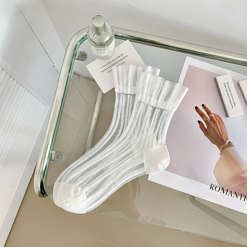 [5 Pairs] Striped Control Summer Thin Simple All-Matching Tube Socks