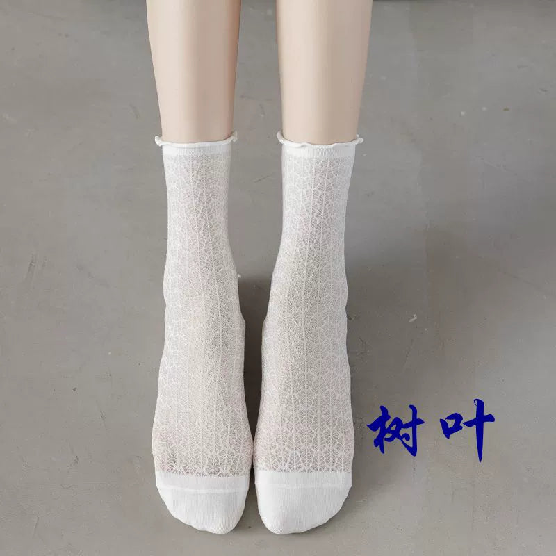 [3 Pairs] Spring and Summer Thin Breathable Lace JK Pure Cotton Material White Matching Skirt Mary Jane Shoes