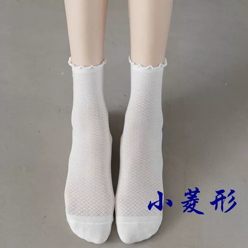 [3 Pairs] Spring and Summer Thin Breathable Lace JK Pure Cotton Material White Matching Skirt Mary Jane Shoes