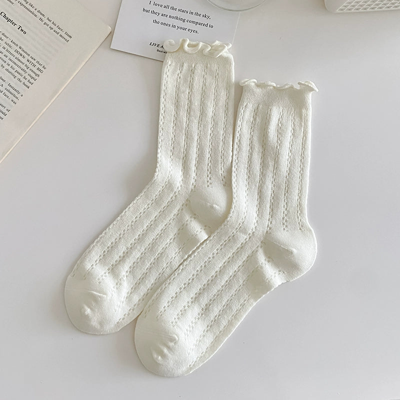 [5 Pairs] Summer Breathable Solid Color Mesh Preppy Style Fungus Fragrance