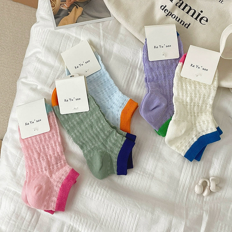 [5 Pairs] Summer Two-Color Wear Thin Breathable Mesh Girl