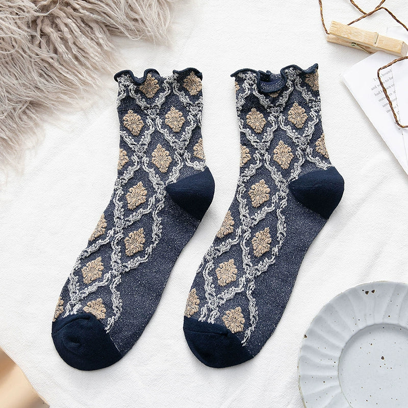 [2 Pairs] Spring and Summer Rhombus Lace Gold and Silver Silk Wear Fashionable Preface