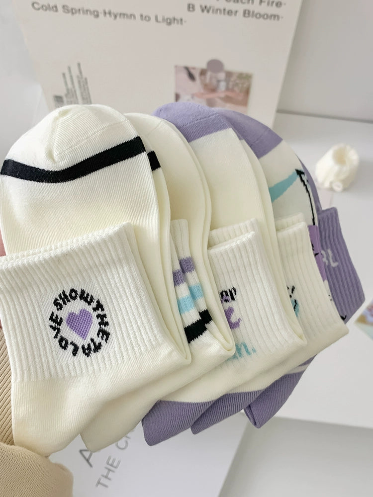 [5 Pairs] Half Waist Design Thin Cotton Summer Purple Refreshing Japanese Wear Socks