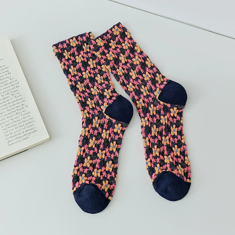 [5 Pairs] Spring and Summer Ethnic Style Low-Key Luxury with Connotation Easy to Wear Pure Cotton Mid-Calf