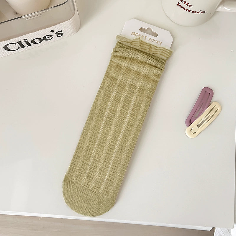 [5 Pairs] Summer Breathable and Simple Comfortable College Style Girl Mid-Calf Length Loose Socks