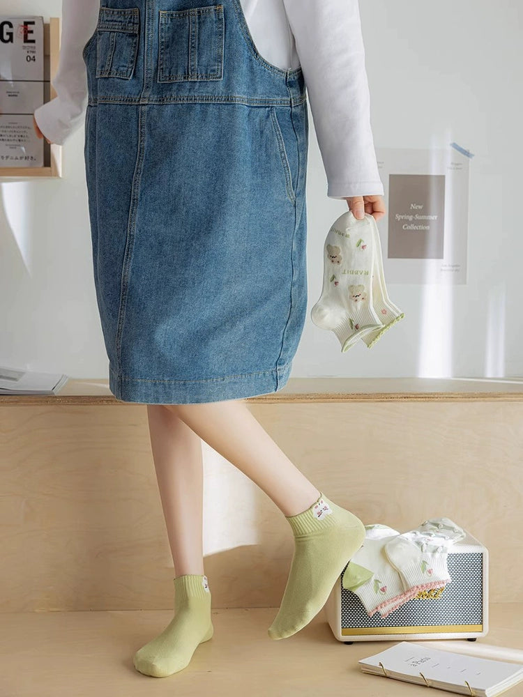[5 Pairs] Summer Cool Little Green Boat Socks Tulip Gradually Love