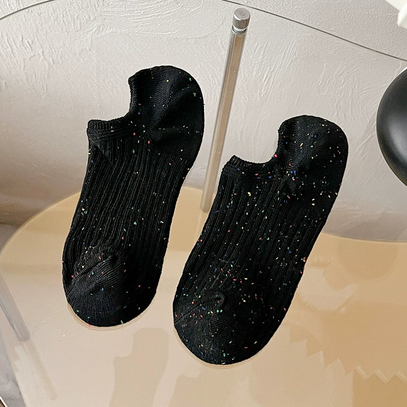 [5 Pairs] Spring and Summer NEPs Yarn Thin Thick Thread Knitted Comfortable Solid Color Boat Socks