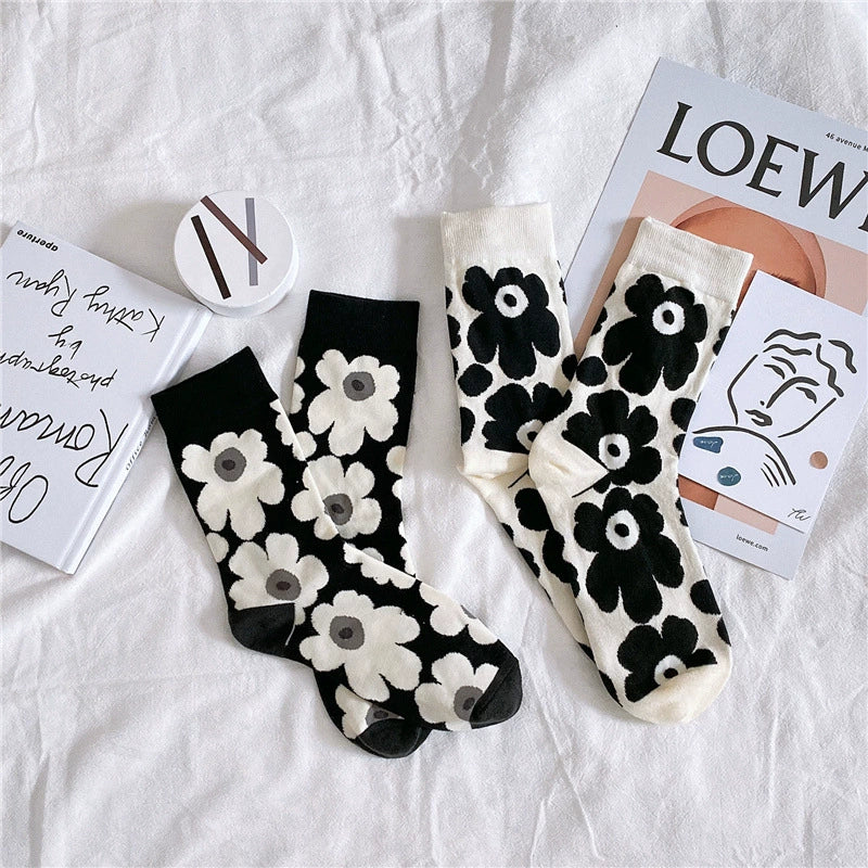 [2 Pairs] Long Tube Ins Style Small Flower Xuan Ya Mid-Calf Women's Cotton Little Red Book Recommendation Tide