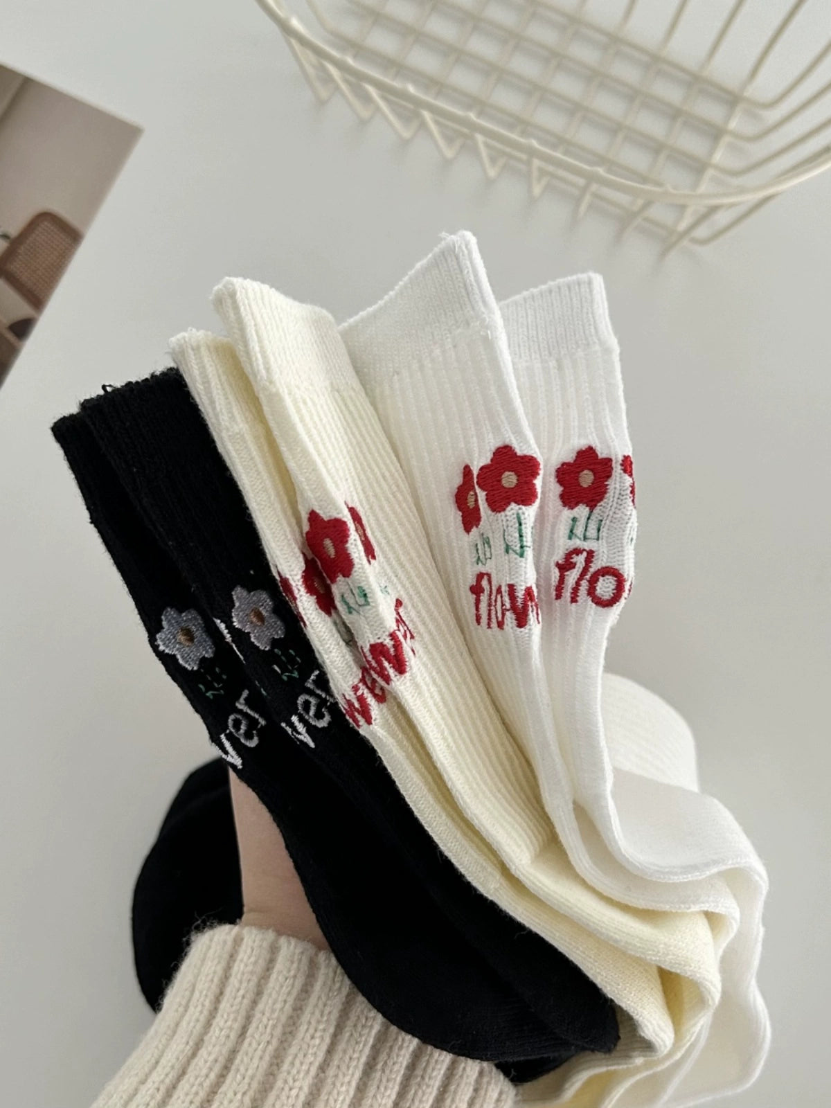 [3 Pairs] Spring and Summer Three Flowers Thin Simple and Beautiful Pure Cotton Comfortable Wear